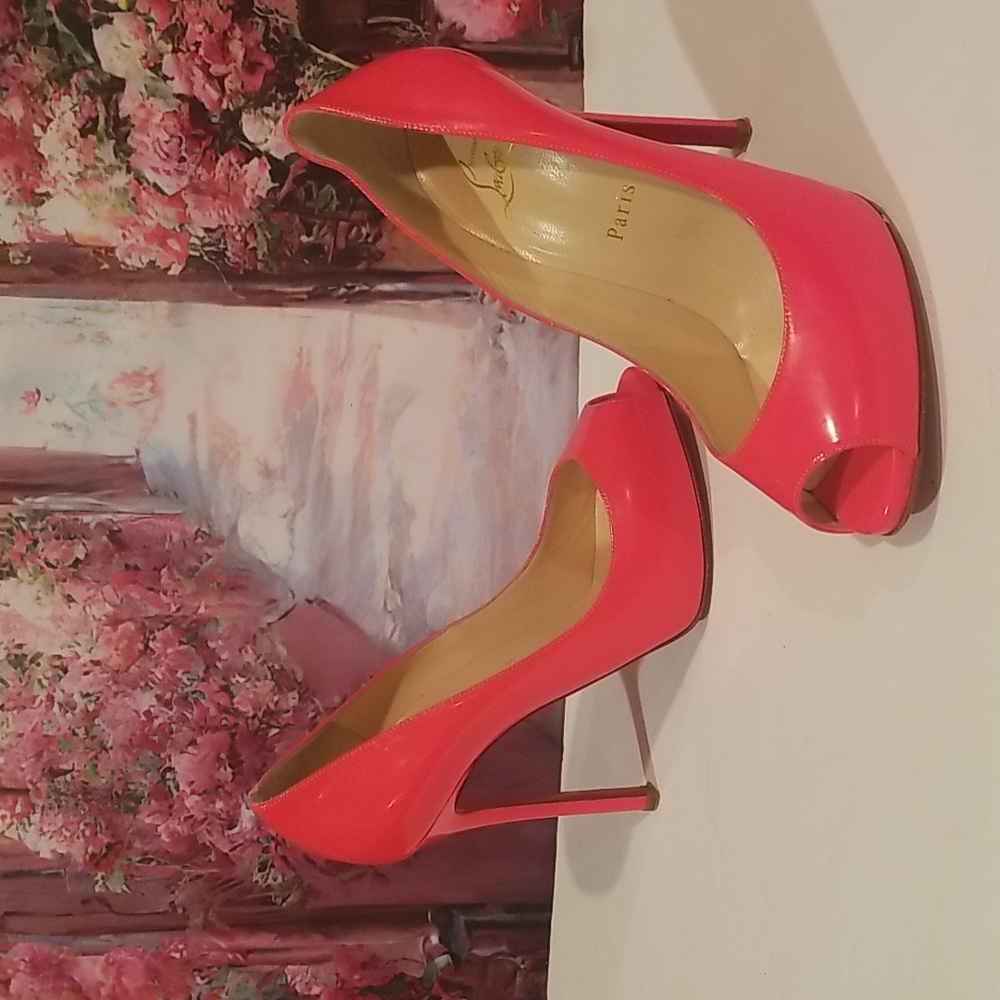 Christian Louboutin peep toe neon pink sexy heels - Picture 6 of 16